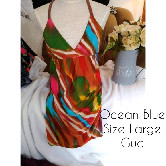 'Ocean Blue' Halter Multi Patterned Dress - Picture 1 of 1